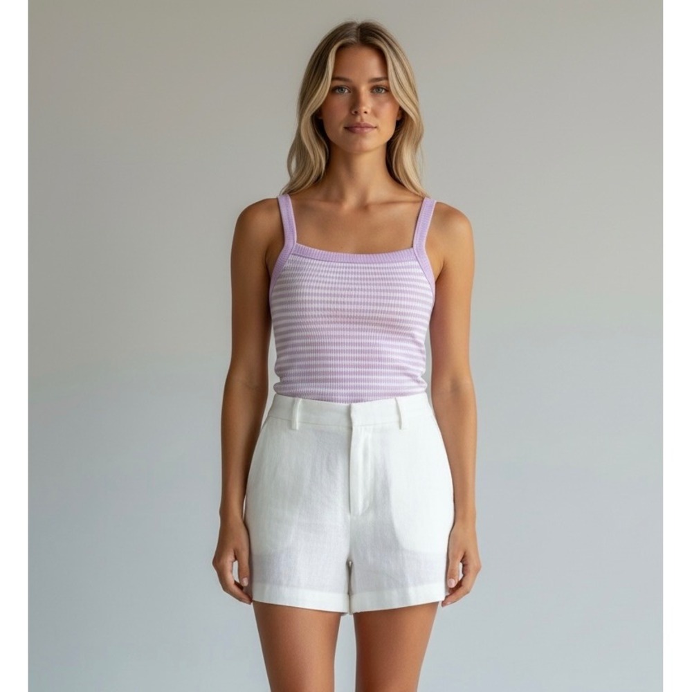 Old Navy Slim Fit Striped Size Medium Ribbed Tank Top Lavender White Tops